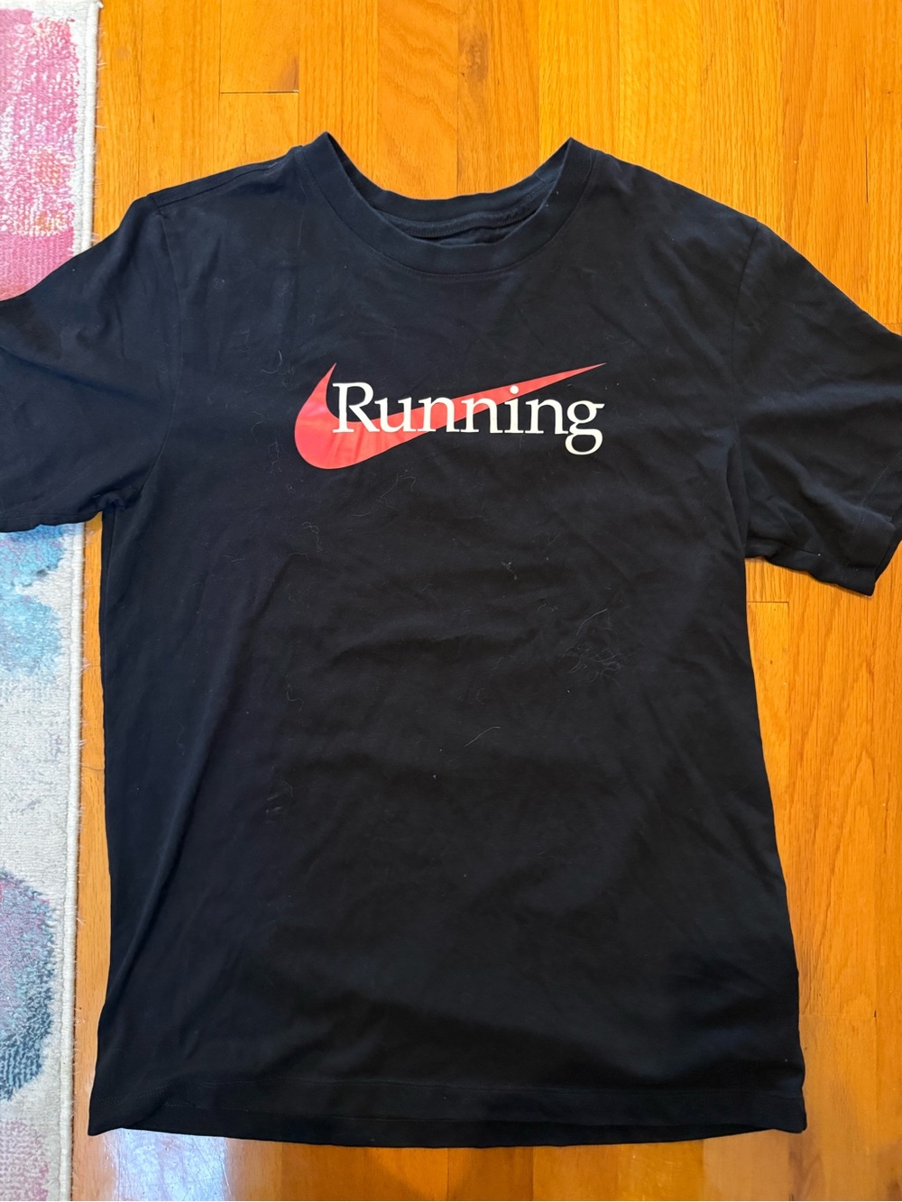 Nike Black Short-Sleeve Tee with Red Swoosh 'Running' Graphic